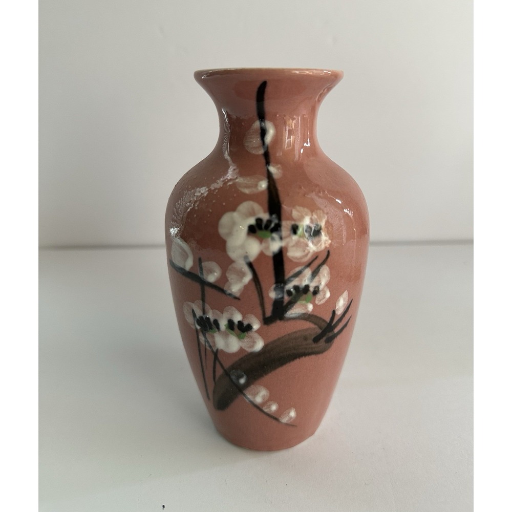 Vintage White Sakura Flowers Pink Ceramic Vase Retro Asian Style Cherry Blossom